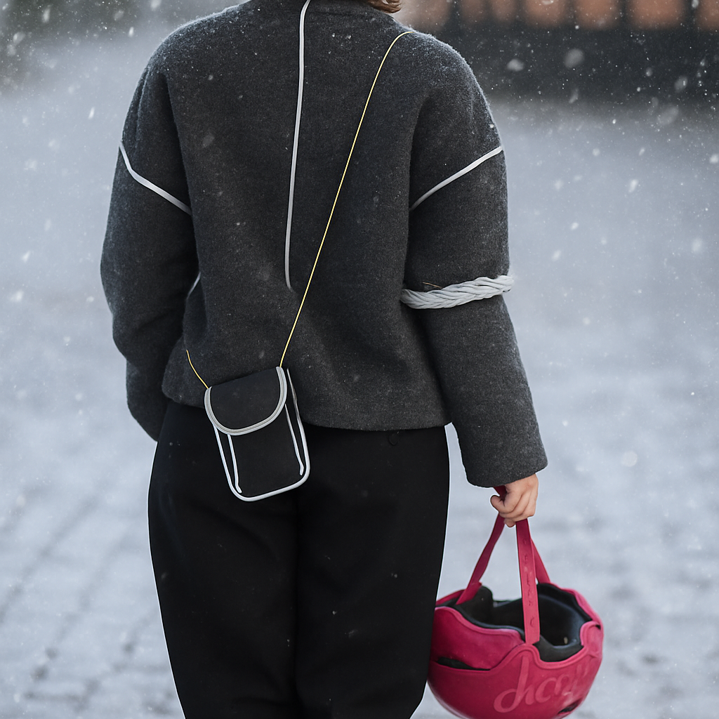 person med refleks taske strap der øger synlighed i mørke og vintervejr