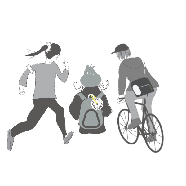 illustration af børn og voksne med reflekser i trafikken